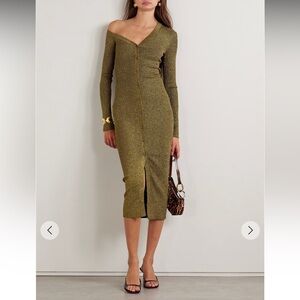 STAUD
Craftsman off-the-shoulder metallic ribbed-knit midi dress
